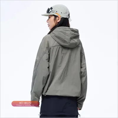 Женская ветровка Outdoor Hooded Lightweight Casual Zippered Coat