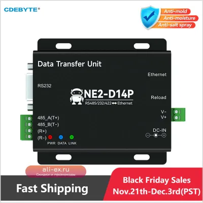 NE2-D14P: RS485/RS232/RS422 к Ethernet сервер CDEBYTE с изоляцией, DC8-28V, Modbus TCP RTU MQTT, AT Command