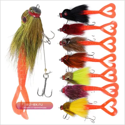 Мягкая приманка-свимбейт 50г 22см с 3D глазами и имитацией оленьего волоса для пресноводной и морской рыбалки на сома, лосося и мускуса