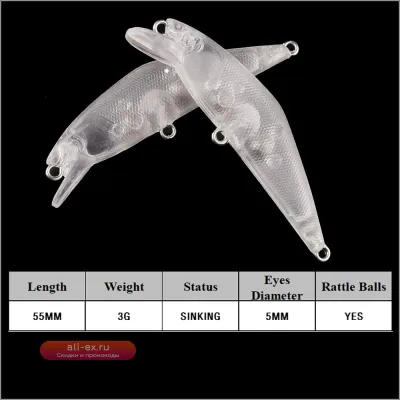 Chan'sHuang 20 шт. неокрашенные заготовки мини воблеры 55 мм 3 г тонущие для рыбалки своими руками