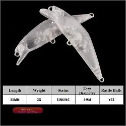 Chan'sHuang 20 шт. неокрашенные заготовки мини воблеры 55 мм 3 г тонущие для рыбалки своими руками