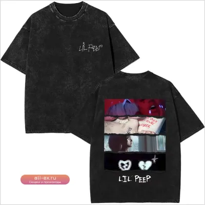 Стильная футболка оверсайз с принтом Lil Peep (Washed Vintage)