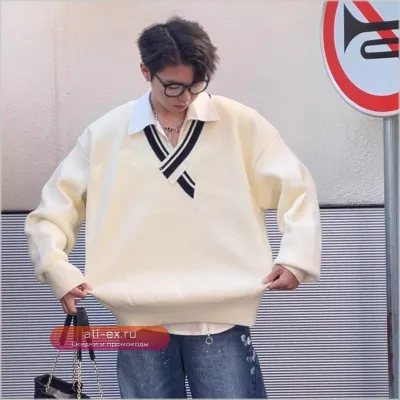Белый оверсайз-свитер с длинным рукавом в стиле Harajuku для подростков