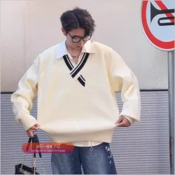 Белый оверсайз-свитер с длинным рукавом в стиле Harajuku для подростков