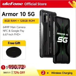 Ulefone Armor 10 5G: защищенный смартфон Android 10, 8/128 ГБ, водонепроницаемый IP68/IP69K, 6.67", камера 64 МП